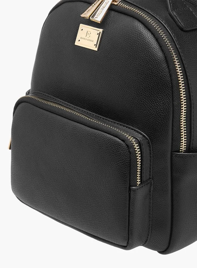 فلورا بيلا من شو إكسبرس Women Monogram Print Backpack with Adjustable Straps and Zip Closure - 23x12x26 cm