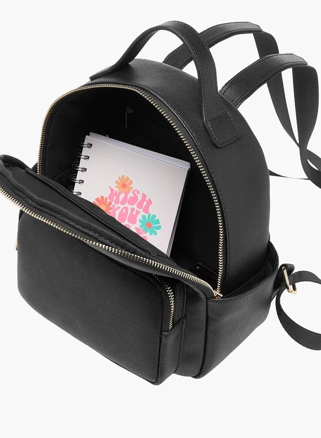 فلورا بيلا من شو إكسبرس Women Monogram Print Backpack with Adjustable Straps and Zip Closure - 23x12x26 cm