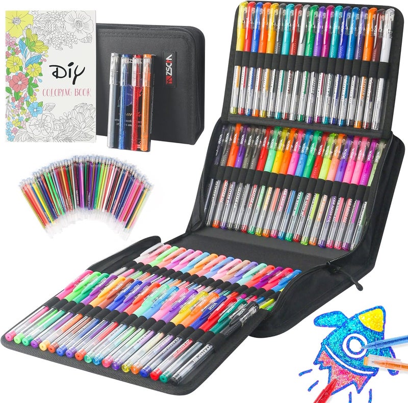 ZSCM QUALITY DECIDES THE FUTURE 202 Pack Gel Pen For Adults Coloring Books, 104 Artist Pens Include 100 Colored Pens, 4 Metallic Sparkle Pens With 98 Refills, Fine Tip Metallic Gel Pen for Drawing Journaling Craft Art Supplies - Image 1