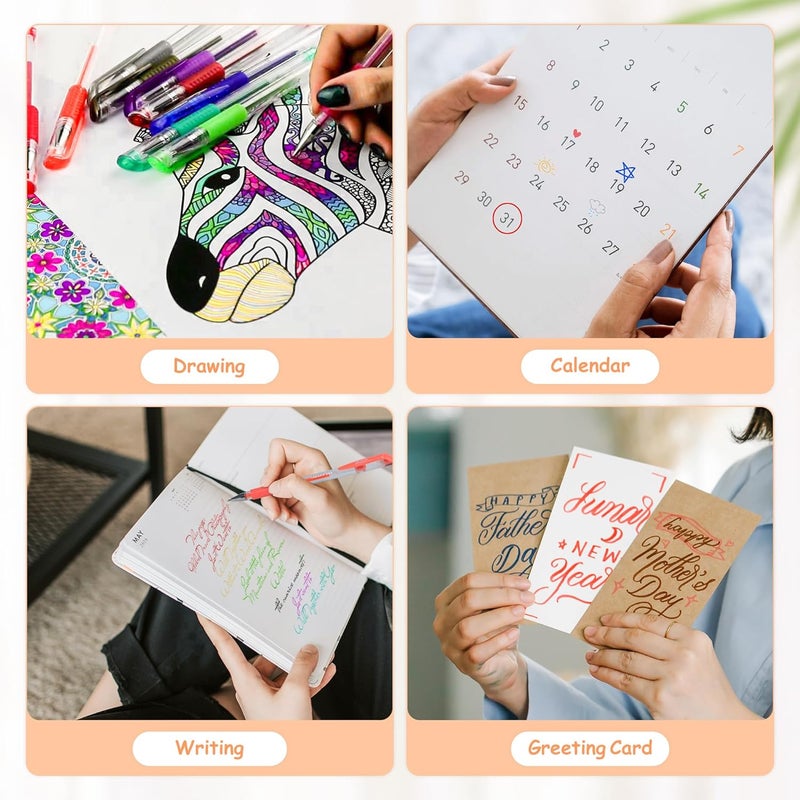 ZSCM QUALITY DECIDES THE FUTURE 202 Pack Gel Pen For Adults Coloring Books, 104 Artist Pens Include 100 Colored Pens, 4 Metallic Sparkle Pens With 98 Refills, Fine Tip Metallic Gel Pen for Drawing Journaling Craft Art Supplies - Image 5