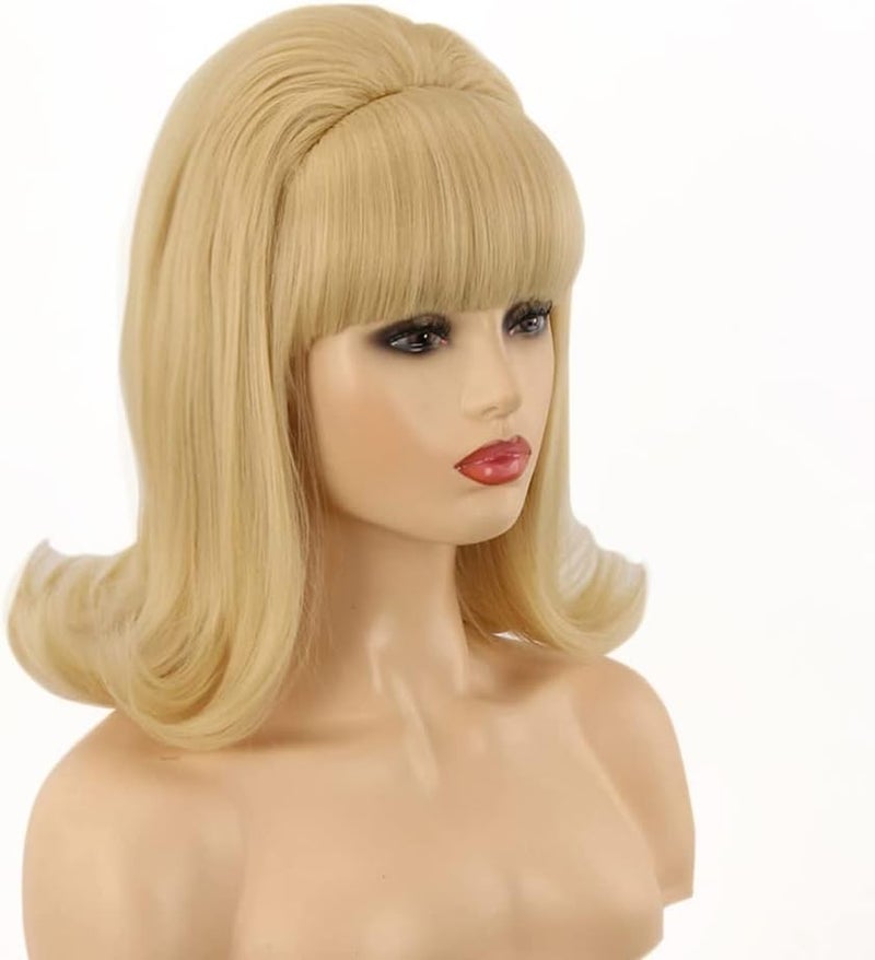 Retro Wigs For Women FVCENT 60 70s Retro Beehive Style Vintage Look Flicked Beehive Bob 50s Style Wig Costume Womens Wig with Bangs Blonde
