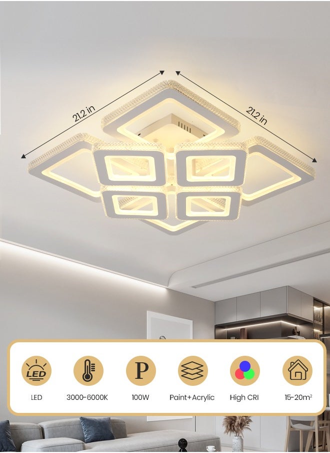 3-Color Square LED Ceiling Light Fixture, Modern LED  White Ceiling Flush Mount Lamp with Remote Control for Bedroom, Living Room, Dining Room, Kitchen, and Library, 100W, 3000K-6000K - pzsku/Z67CABCBC26C7C0A8F0F7Z/45/_/1738600862/e092d301-e09f-4527-8d8e-f9df188ed717