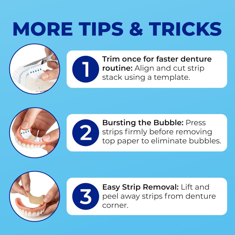 Secure Denture Adhesive Strips â€“ Zinc Free â€“ Waterproof â€“ Comfortable Cushion Fit for Lowers â€“ Extra Firm All-Day-Hold â€“ No Mess â€“ Clean Ingredients - 75 Strips (5 Pack) - Image 5