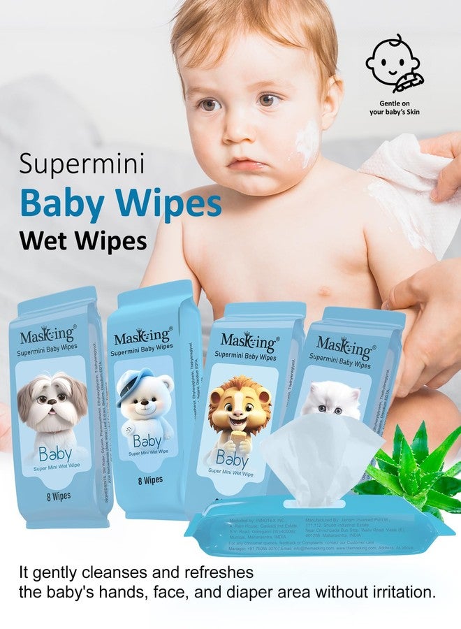 MasKing Super Mini Baby Wet Wipes | Ultra Soft & Skin-Safe | Prevents Rashes & Redness | Hypoallergenic & Safe Travel Size for Babies | Enriched with Aloe vera & Glycerin | Ultra Thick & Nourish Deeply | Pack of 40 (320 Wipes) - Image 3