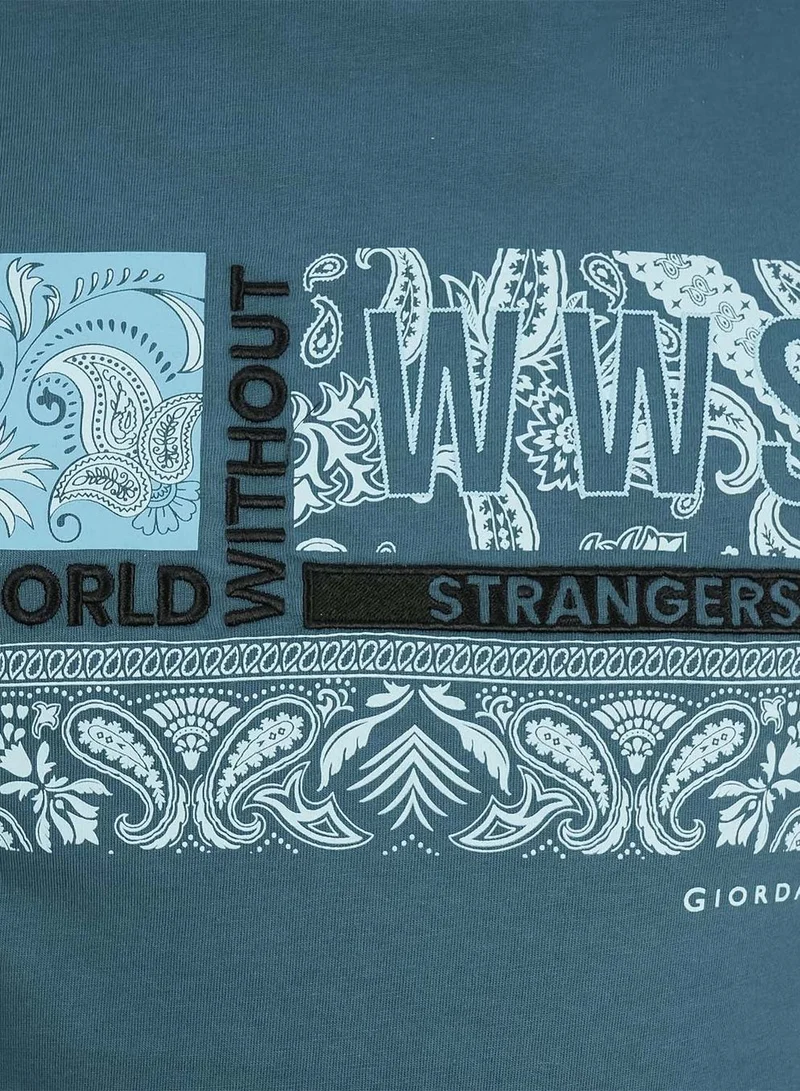 GIORDANO  Men's World Without Strangers Print Tee - Slim Fit, Crew Neck, Cotton for Men | Best Price UAE