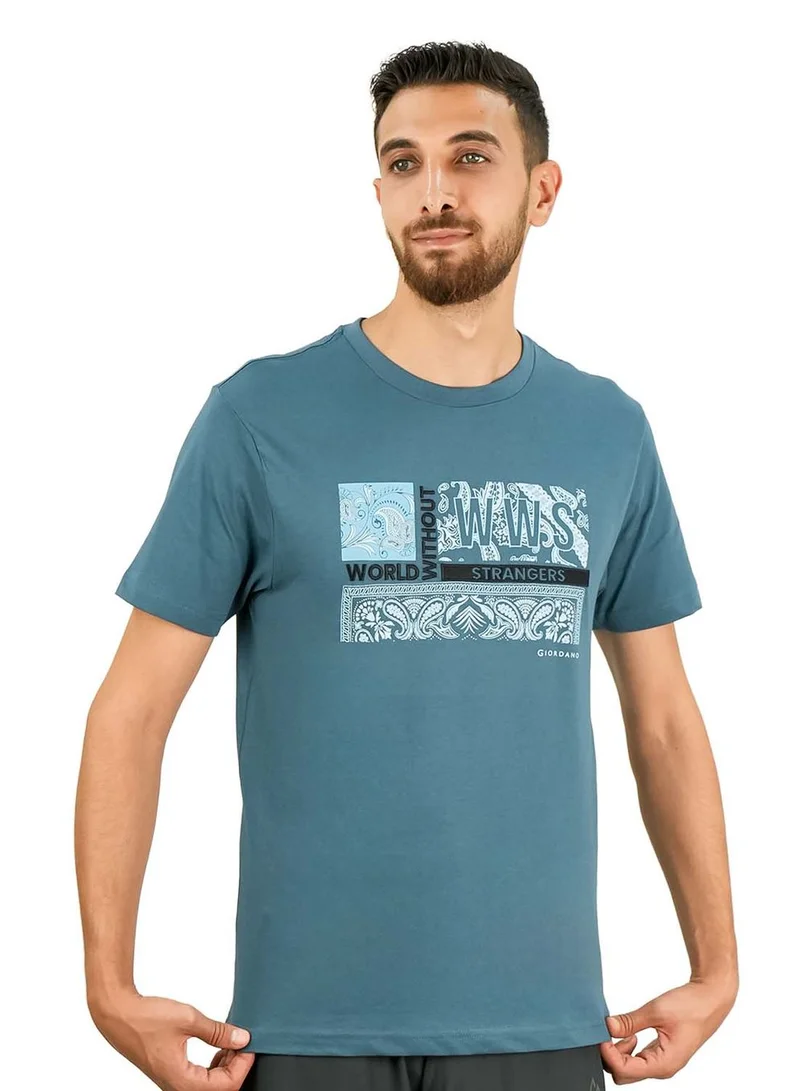 Men's World Without Strangers Print Tee - Slim Fit, Crew Neck, Cotton