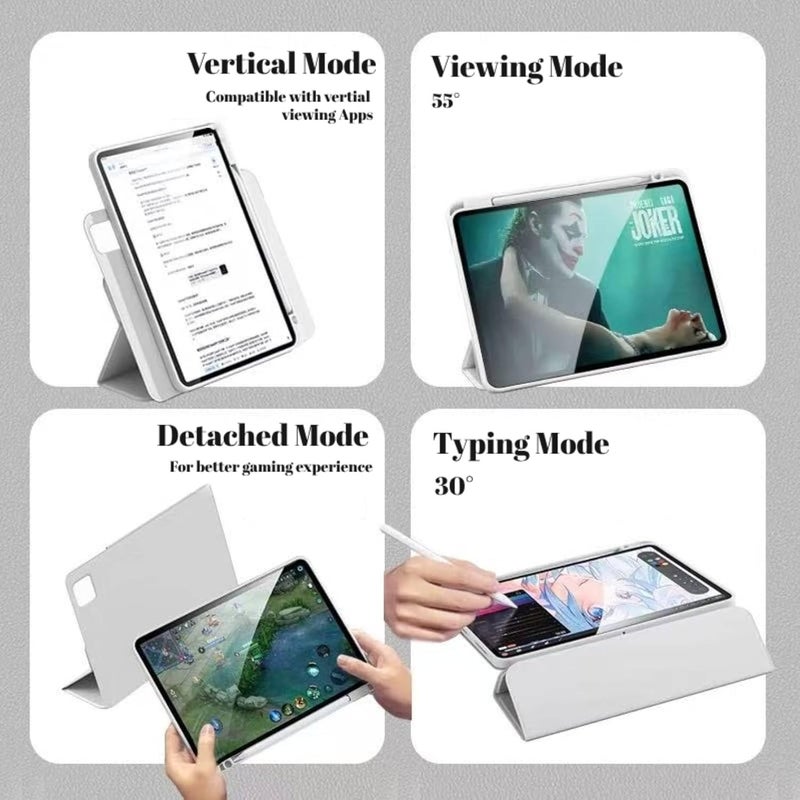 Vurtboly Magnetic Cover Compatible with Honor Magic Pad 2 12.3" 2024 with Pen Holder, Multi-Angle Stand with Detachable Back, Protective Cover Auto Wake/Sleep for Honor Magic Pad 2 12.3" 2024 (Grey) - Image 3