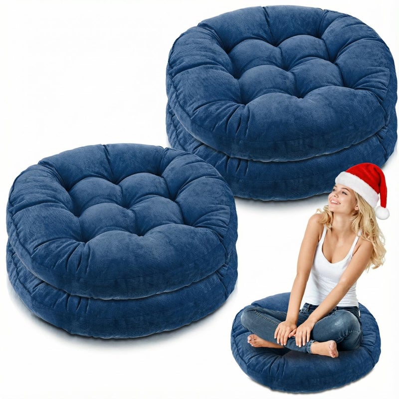 Jerify 4 Pcs Floor Pillow Cushions 22 x 22 Inch Round Square Large Meditation Floor Pillow for Classroom Adult Meditation Picnic Party Seating Learning Daycare School (Round,Navy Blue) - Image 1