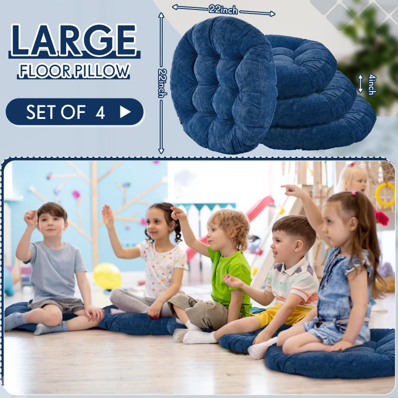 Jerify 4 Pcs Floor Pillow Cushions 22 x 22 Inch Round Square Large Meditation Floor Pillow for Classroom Adult Meditation Picnic Party Seating Learning Daycare School (Round,Navy Blue) - Image 2