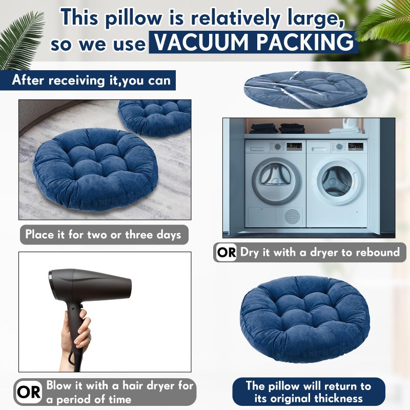 Jerify 4 Pcs Floor Pillow Cushions 22 x 22 Inch Round Square Large Meditation Floor Pillow for Classroom Adult Meditation Picnic Party Seating Learning Daycare School (Round,Navy Blue) - Image 3
