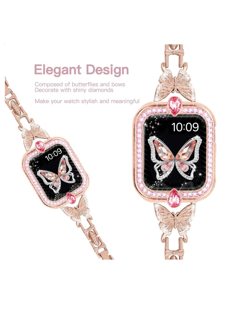 Captaintech Band Compatible with Apple Watch 42mm 44mm 45mm, Lightweight for Women, Easy Adjustable Bracelet, Shiny Diamond on Butterfly, Jewelry Metal Strap for iWatch Series 7 6 5 4 3 2 1 SE(Rose Gold) - Image 2