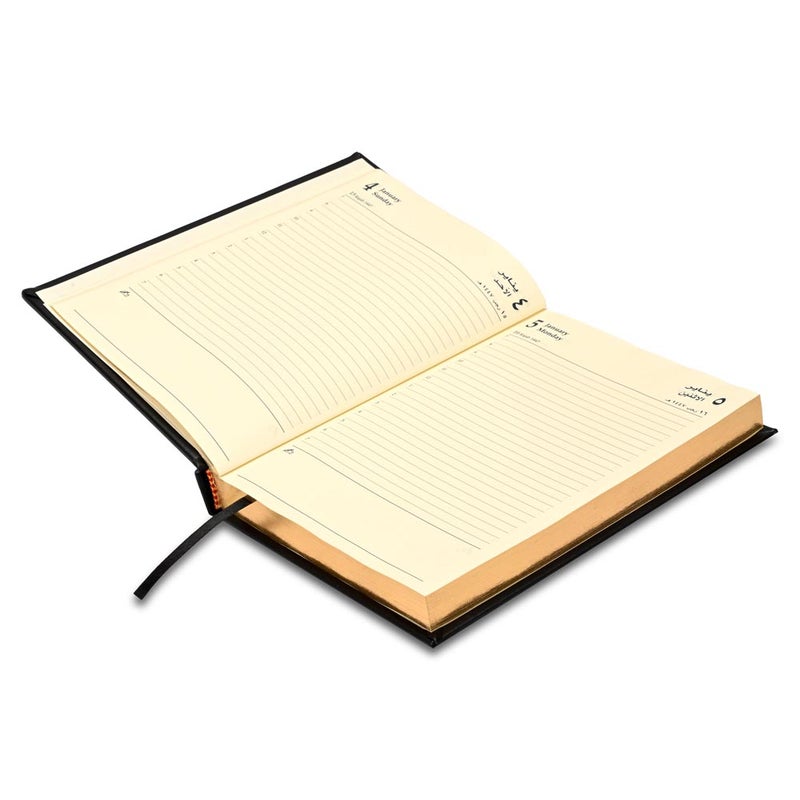 FIS 2026 Golden A5 Diary, 148x210mm, 1 Side Padded Italian PU Cover Materials, Gold Gilded Edges, 1 Day a Page Format, Arabic/English, 70gsm Italian Ivory Paper, Black Cover-FSDI20AEG26BK - Image 3