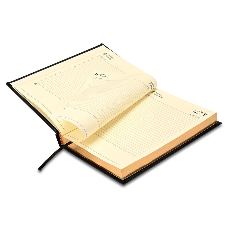FIS 2026 Golden A5 Diary, 148x210mm, 1 Side Padded Italian PU Cover Materials, Gold Gilded Edges, 1 Day a Page Format, Arabic/English, 70gsm Italian Ivory Paper, Black Cover-FSDI20AEG26BK - Image 4