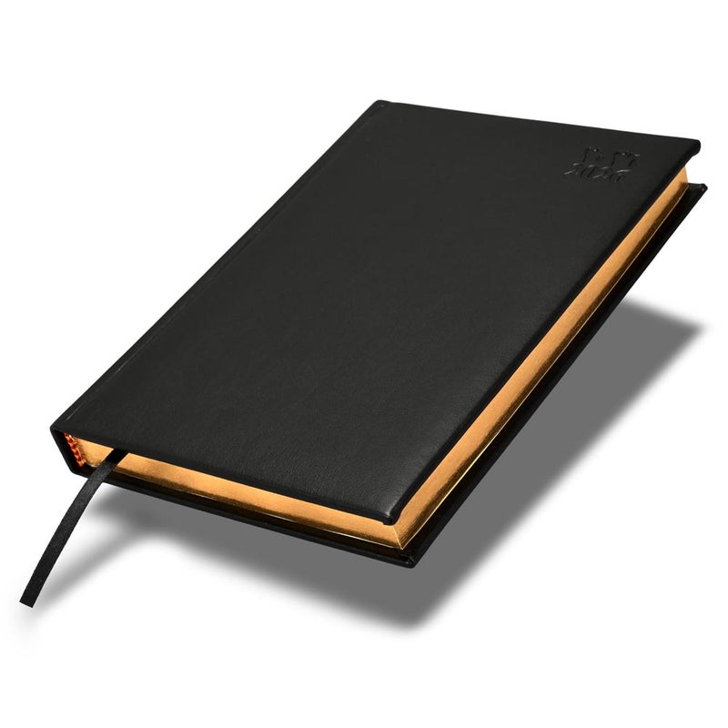 FIS 2026 Golden A5 Diary, 148x210mm, 1 Side Padded Italian PU Cover Materials, Gold Gilded Edges, 1 Day a Page Format, Arabic/English, 70gsm Italian Ivory Paper, Black Cover-FSDI20AEG26BK - Image 1