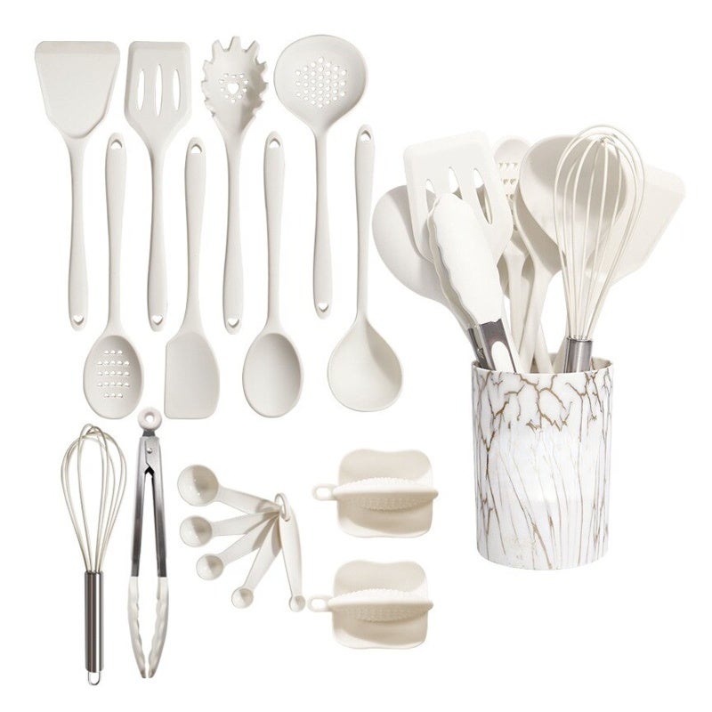Silicone Cooking Utensils Set 18 Piece Food Grade Silicone Black - Heat Resistant Kitchen Utensils with Wooden Handle for Nonstick Cookware - Image 1