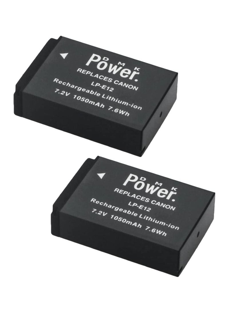 DMK Power بطارية DMK Power LP-E12، قطعتين، 1050 مللي أمبير، متوافقة مع كاميرات Canon EOS M 100D وEOS M وEOS 100D وما إلى ذلك - Image 1