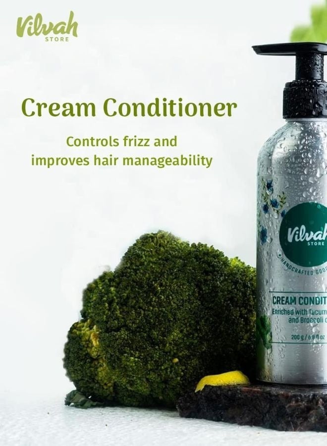 vilvah STORE كريم بلسم للشعر الجاف والمجعد - 200 مل | يمنع التكسر وتقصف الأطراف | مع زبدة التوكومه، زيت البروكلي، مستخلص الياسمين - 6.8 أونصة سائلة - Image 3