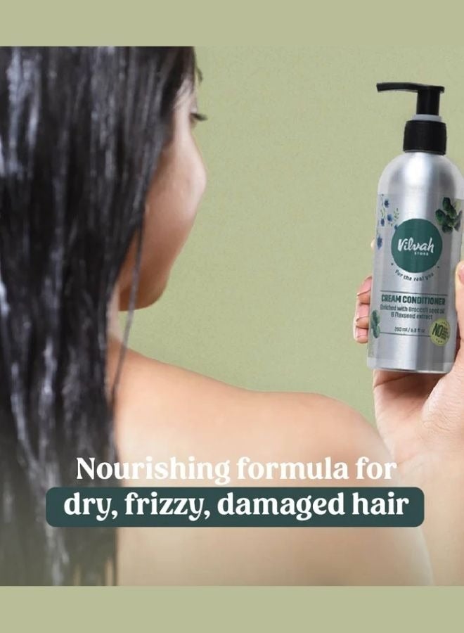 vilvah STORE كريم بلسم للشعر الجاف والمجعد - 200 مل | يمنع التكسر وتقصف الأطراف | مع زبدة التوكومه، زيت البروكلي، مستخلص الياسمين - 6.8 أونصة سائلة - Image 5