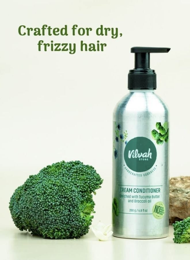 vilvah STORE كريم بلسم للشعر الجاف والمجعد - 200 مل | يمنع التكسر وتقصف الأطراف | مع زبدة التوكومه، زيت البروكلي، مستخلص الياسمين - 6.8 أونصة سائلة - Image 4