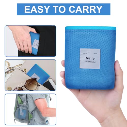 Ainiv Picnic Blanket, Mini Pocket Beach Mat 55.1 x 70.8IN (3-5 People) Foldable, Lightweight Waterproof Sand Free, Foldable Thin Ground Sheet for Outdoor Camping Hiking Travel - with Hand Strap - Image 5