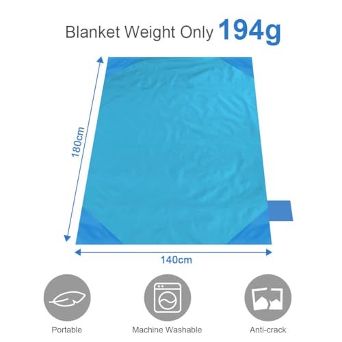 Ainiv Picnic Blanket, Mini Pocket Beach Mat 55.1 x 70.8IN (3-5 People) Foldable, Lightweight Waterproof Sand Free, Foldable Thin Ground Sheet for Outdoor Camping Hiking Travel - with Hand Strap - Image 2