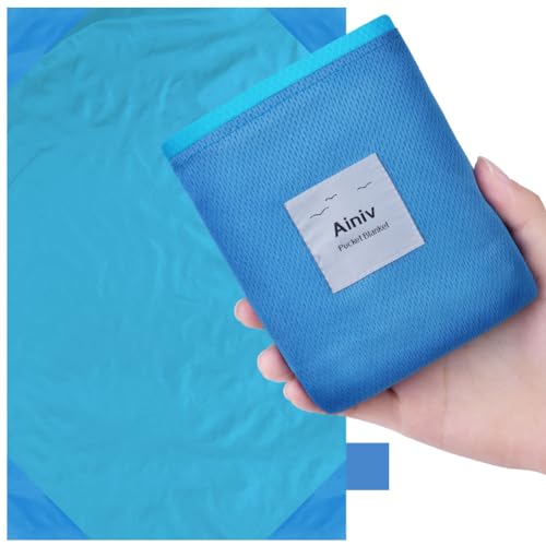Ainiv Picnic Blanket, Mini Pocket Beach Mat 55.1 x 70.8IN (3-5 People) Foldable, Lightweight Waterproof Sand Free, Foldable Thin Ground Sheet for Outdoor Camping Hiking Travel - with Hand Strap - Image 1