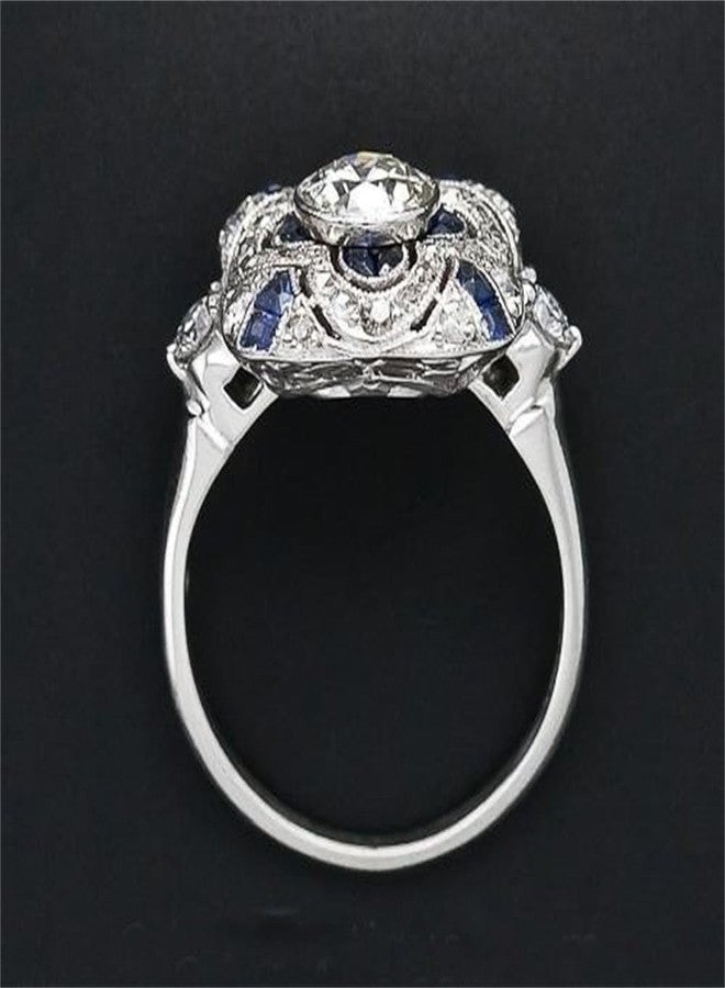 AZQ 925 Sterling Silver Natural Shining Sapphire Ring Blue Gemstone Cubic Zirconia Promise Rings CZ Luxurious Eternity Engagement Wedding Band Ring for Women (US Code 10) - Image 5