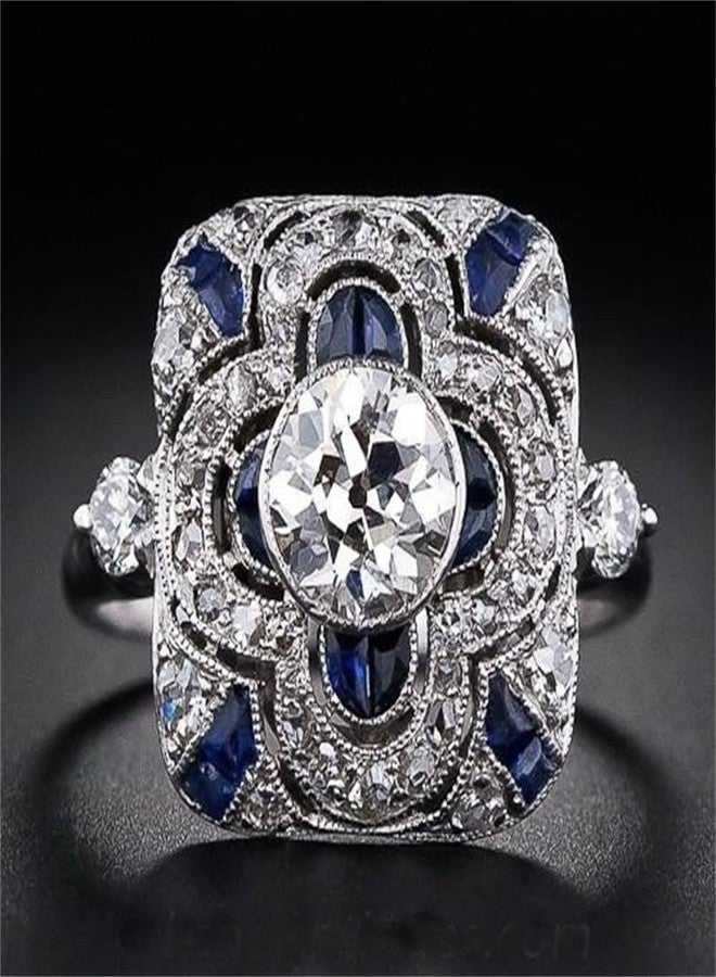 AZQ 925 Sterling Silver Natural Shining Sapphire Ring Blue Gemstone Cubic Zirconia Promise Rings CZ Luxurious Eternity Engagement Wedding Band Ring for Women (US Code 10) - Image 1