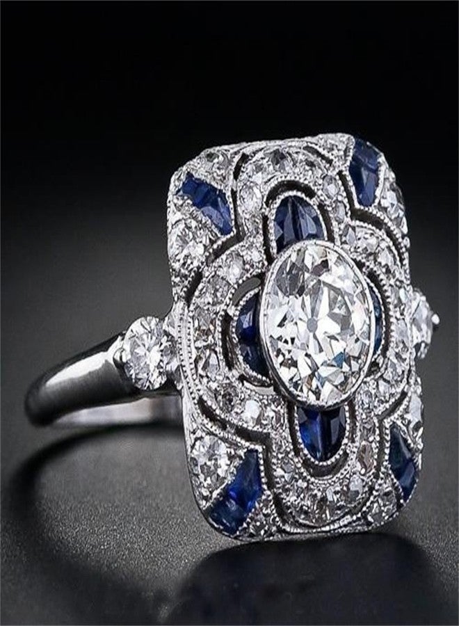 AZQ 925 Sterling Silver Natural Shining Sapphire Ring Blue Gemstone Cubic Zirconia Promise Rings CZ Luxurious Eternity Engagement Wedding Band Ring for Women (US Code 10) - Image 2