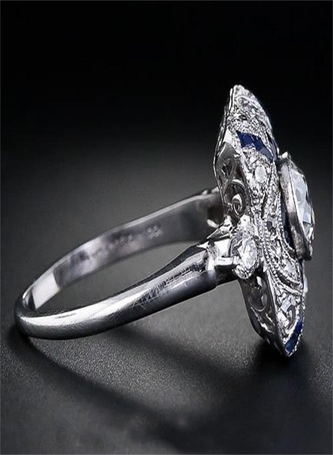 AZQ 925 Sterling Silver Natural Shining Sapphire Ring Blue Gemstone Cubic Zirconia Promise Rings CZ Luxurious Eternity Engagement Wedding Band Ring for Women (US Code 10) - Image 4