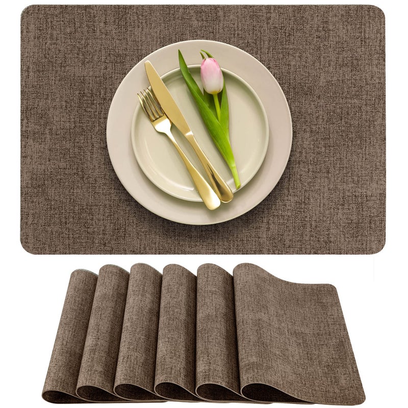 More Decor More DÃ©cor Faux Leather Placemats Set of 6 for Dining Table â€“ Waterproof, Wipeable, Washable, Stain & Heat Resistant, Non-Slip Table Mats â€“ 12 X 17 Inch, Brown - Image 1