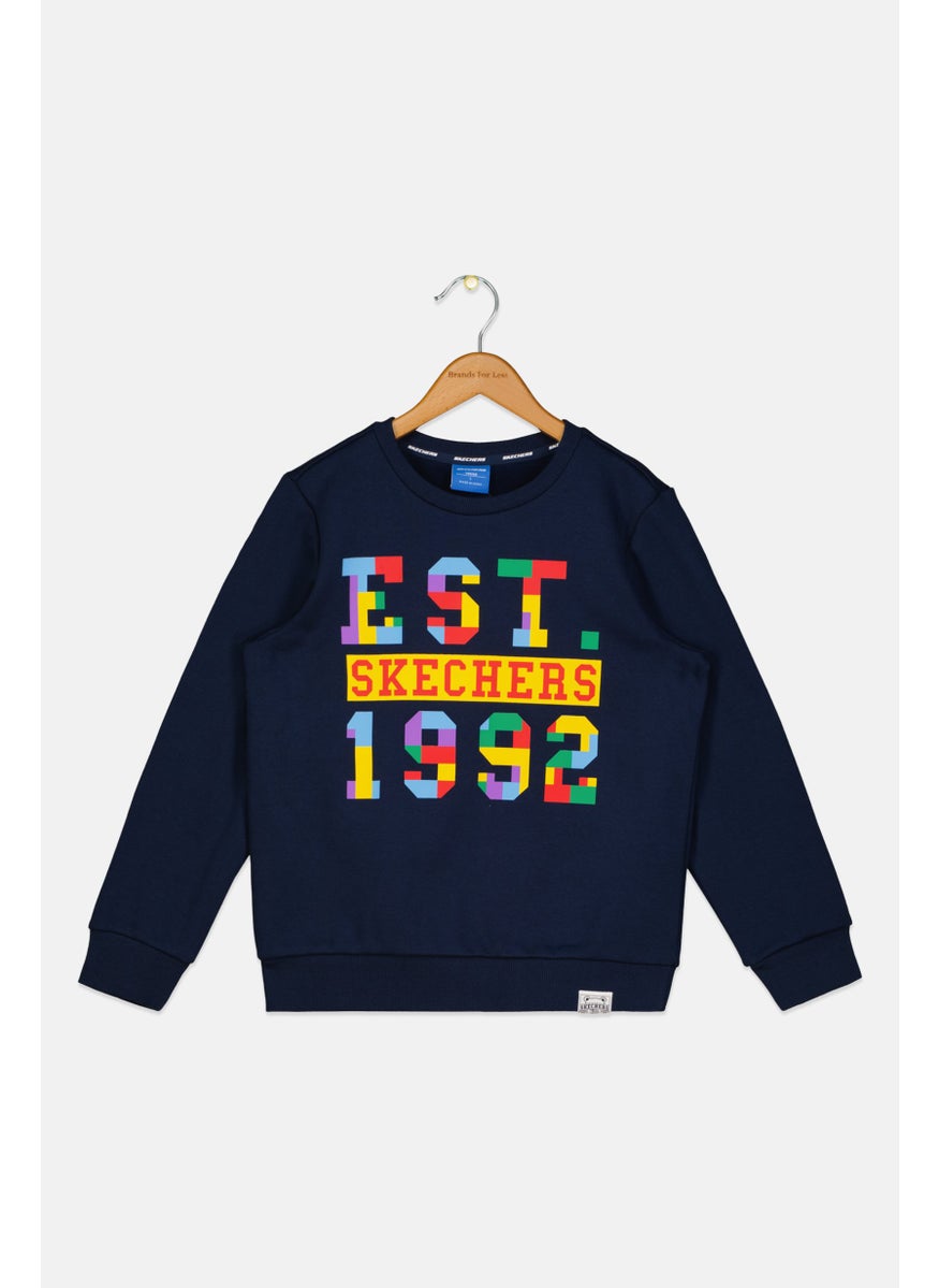 SKECHERS Kids Boy Sportwear Fit Graphic Print Outdoor Sweatshirt, Navy Blue  - Image 1