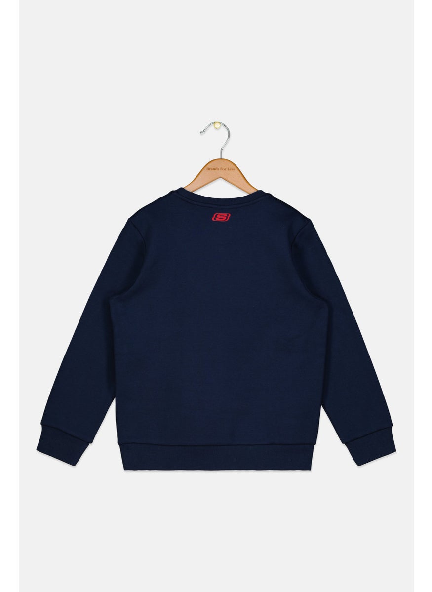 SKECHERS Kids Boy Sportwear Fit Graphic Print Outdoor Sweatshirt, Navy Blue  - Image 2