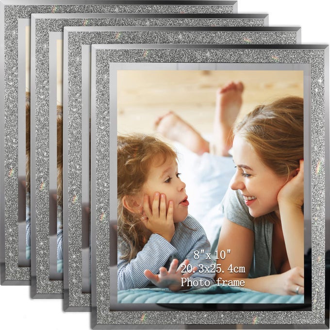4 PACK 8X10 PICTURE FRAMES SPARKLE GLASS PHOTO FRAME 8 BY 10 SET FOR TABLETOP HORIZONTAL OR VERTICAL DISPLAY