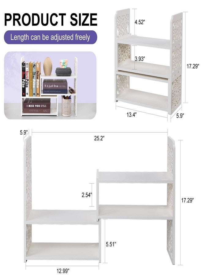 EARTHSON Desk Organizer Shelf, Expandable Bookshelf for Desk, Small Desktop Bookshelf, Mini Cute White Adjustable Office Desk Shelves - Image 2
