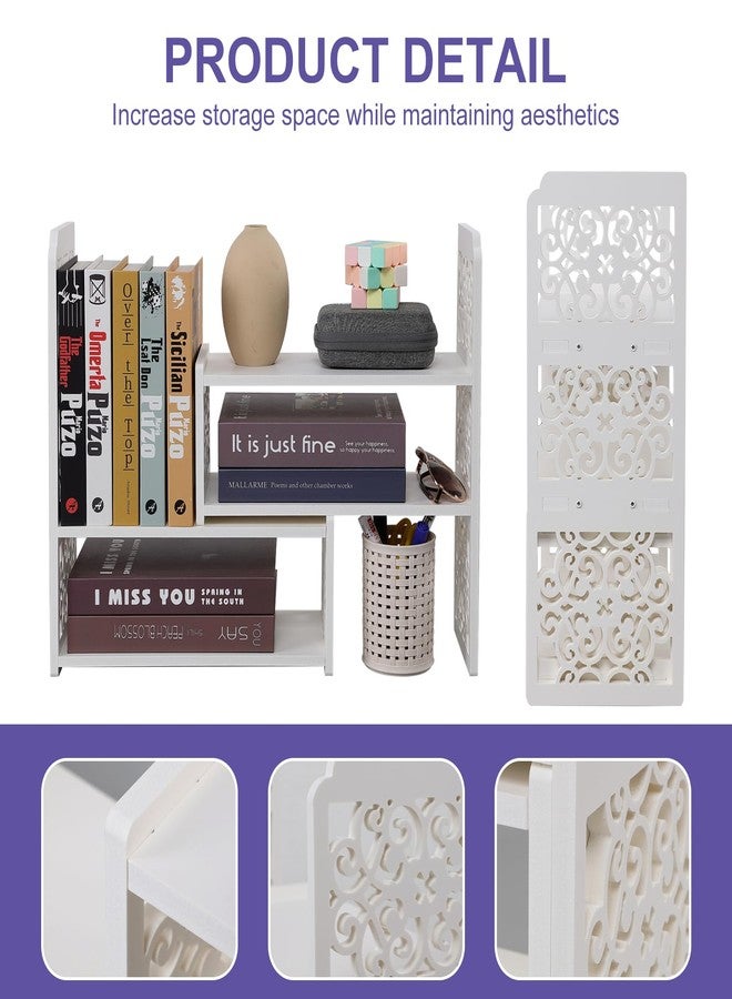 EARTHSON Desk Organizer Shelf, Expandable Bookshelf for Desk, Small Desktop Bookshelf, Mini Cute White Adjustable Office Desk Shelves - Image 3