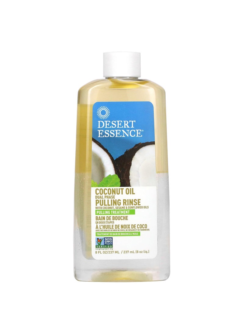 DESERT ESSENCE - Desert Essence Coconut Oil Dual Phase Pulling Rinse, Mint, 8 fl oz - Alcohol Free, Sugar Free, Gluten Free, Vegan, Non-GMO - Organic Virgin Coconut Oil, Sesame Oil, Sunflower Oil & Tea Tree Oil - Image 1