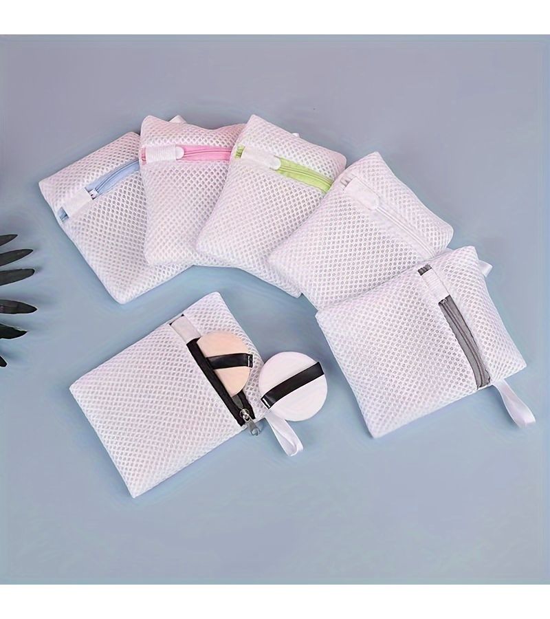 Multi Purpose Mesh Laundry Bag Blue Zipper Reusable Detergent Pouch Perfume Beads Washing Machine Storage Organizer - Image 1