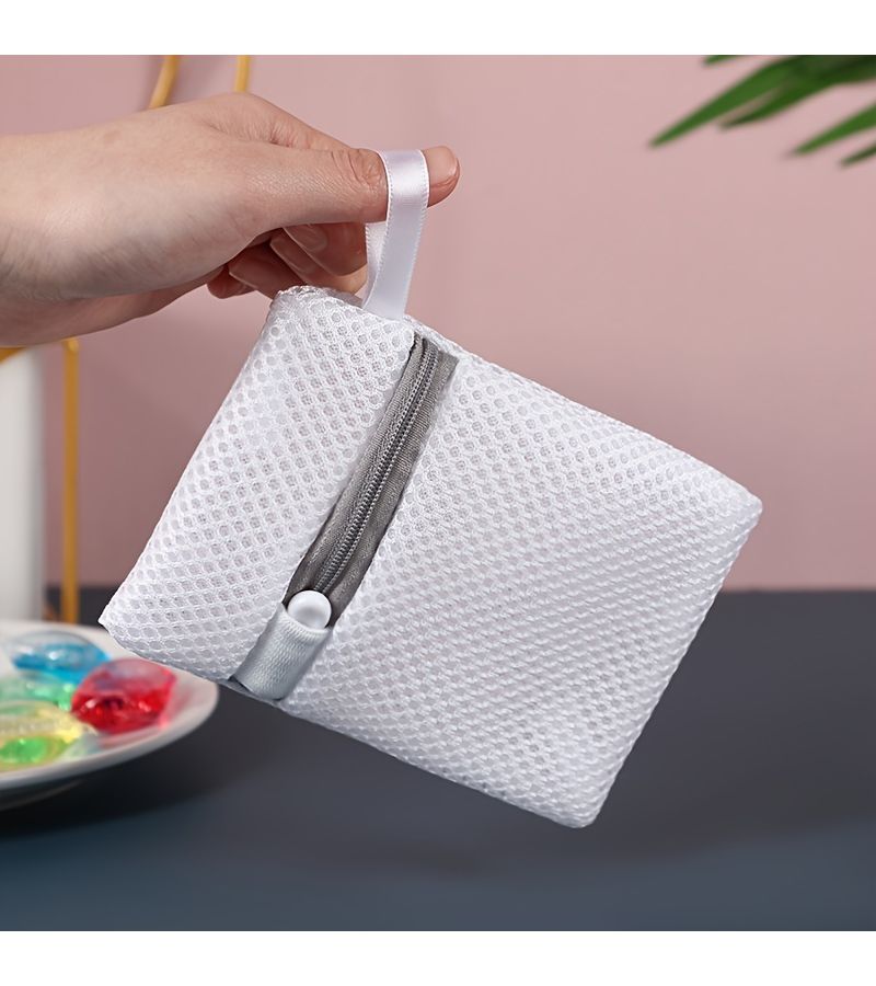 Multi Purpose Mesh Laundry Bag Blue Zipper Reusable Detergent Pouch Perfume Beads Washing Machine Storage Organizer - Image 2