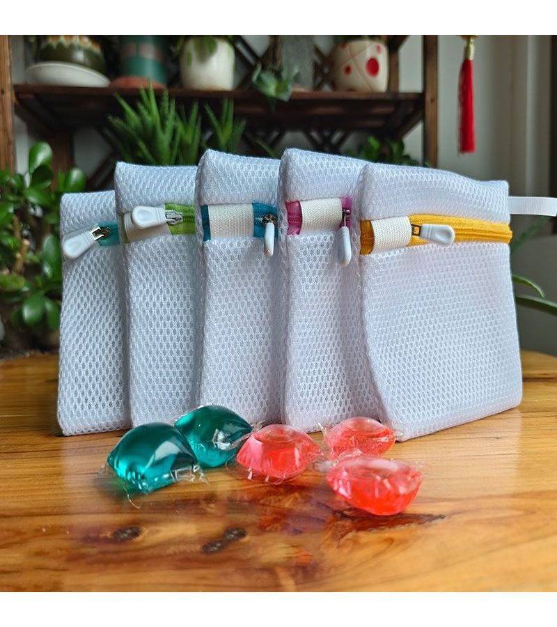 Multi Purpose Mesh Laundry Bag Blue Zipper Reusable Detergent Pouch Perfume Beads Washing Machine Storage Organizer - Image 5