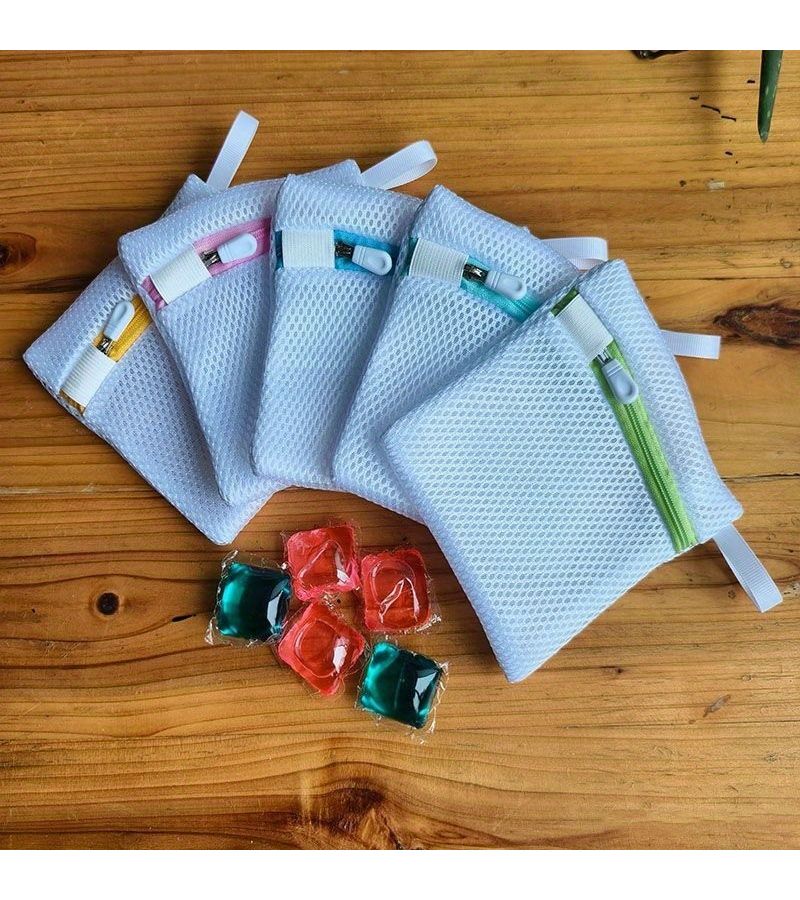 Multi Purpose Mesh Laundry Bag Blue Zipper Reusable Detergent Pouch Perfume Beads Washing Machine Storage Organizer - Image 4