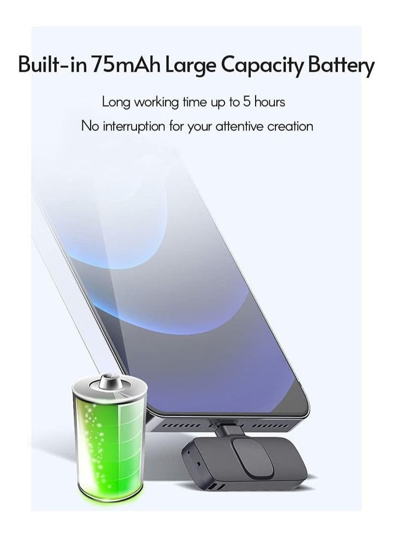 Mini Wireless Clip-on Lavalier Microphone Omnidirectional Mic 2 Transmitter 1 Receiver with Wind Type-C Port Replacement for Android Smartphone Live Stream Interview Video Conference - Image 2