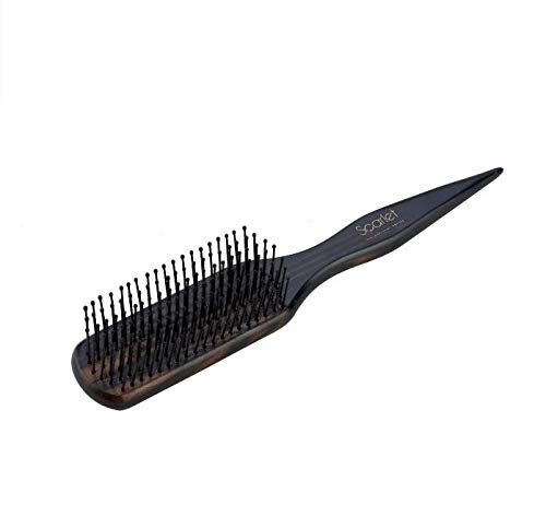 Scarlet Line Professional Sanyo Flat Maple Wood Anti Static Hair Brush with Pointed Wooden Handle for Hair Sectioning for Men and Women Brown
