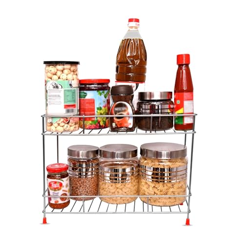 12FOR COLLECTION Stainless Steel Premium 2- Tier Rack for Kitchen Storage, Multipurpose Space Saving Kitchen Organizer with Strong Built, Free Standing, Tiered Shelf - Image 2