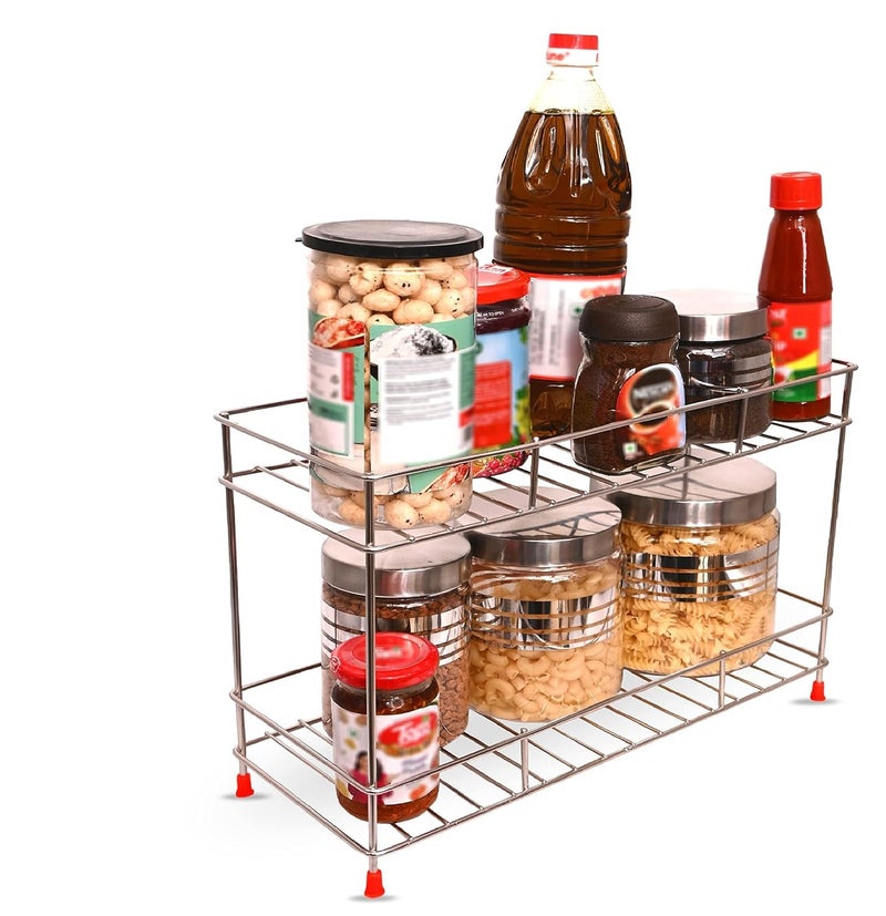 12FOR COLLECTION Stainless Steel Premium 2- Tier Rack for Kitchen Storage, Multipurpose Space Saving Kitchen Organizer with Strong Built, Free Standing, Tiered Shelf - Image 1