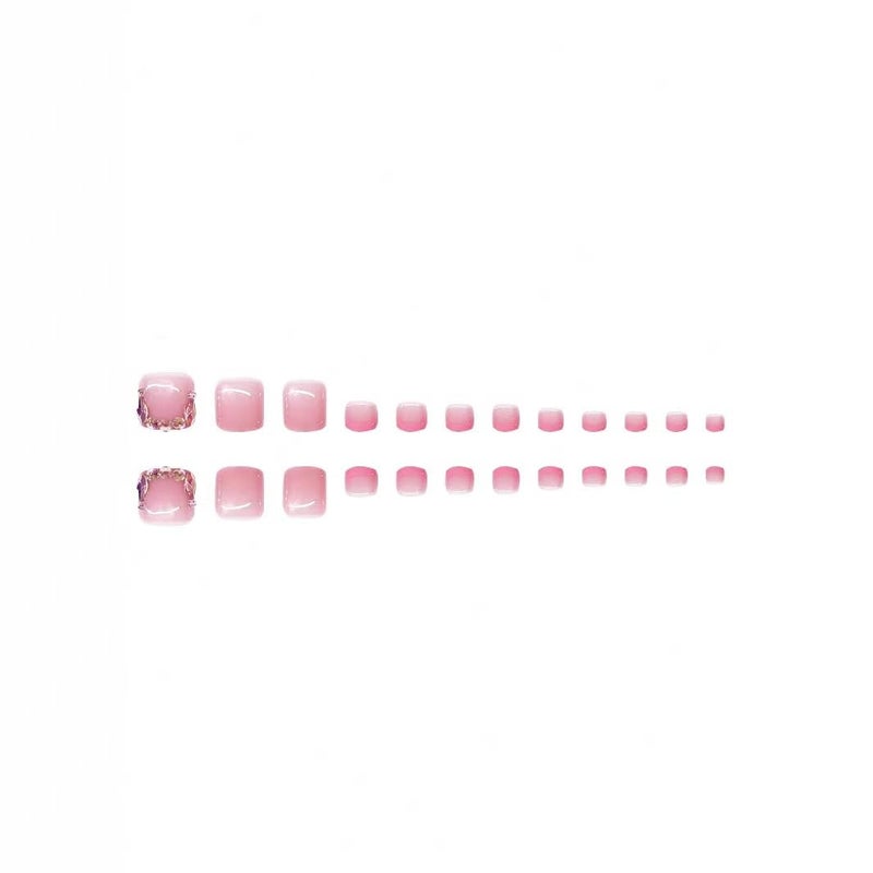 NBNTGH 48 Pcs Diamond Press on Nails Pink Press on Toenails Set Square Fake Nails with Design French Tip Glue on Nails Glossy Artificial Acrylic Full Cover False Toe Nails Stick on Nails for Women Manicure - Image 2
