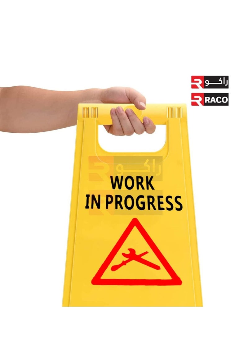RACO Portable Outdoor Double-Sided Folding Self Standing Sign Board Outdoor Floor Signs English and Arabic WORK IN PROGRESS