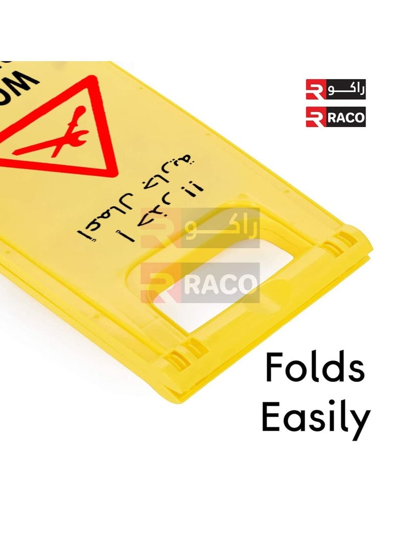 RACO Portable Outdoor Double-Sided Folding Self Standing Sign Board Outdoor Floor Signs English and Arabic WORK IN PROGRESS
