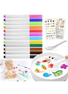 QETRABONE 11-Color Magical Water Painting Pen, Painting Floating Water Pens Bath Colouring Pens for Kids,Erasable Doodle Markers Pen Watercolor Pen Set, Improve Drawing and Imagination (with spoon)