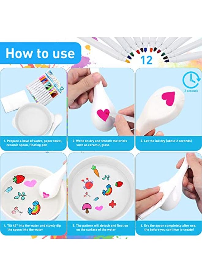 Generic - QETRABONE 11-Color Magical Water Painting Pen, Painting Floating Water Pens Bath Colouring Pens for Kids,Erasable Doodle Markers Pen Watercolor Pen Set, Improve Drawing and Imagination (with spoon) - Image 1